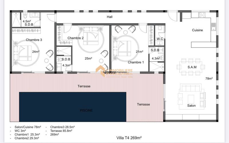 plan villa T4 jardins de Mogador